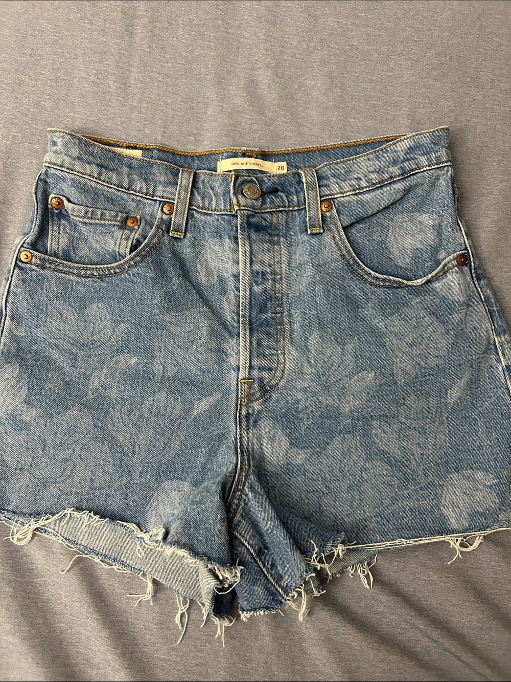 Ribcage High-Rise Blue Floral Wash Denim Shorts